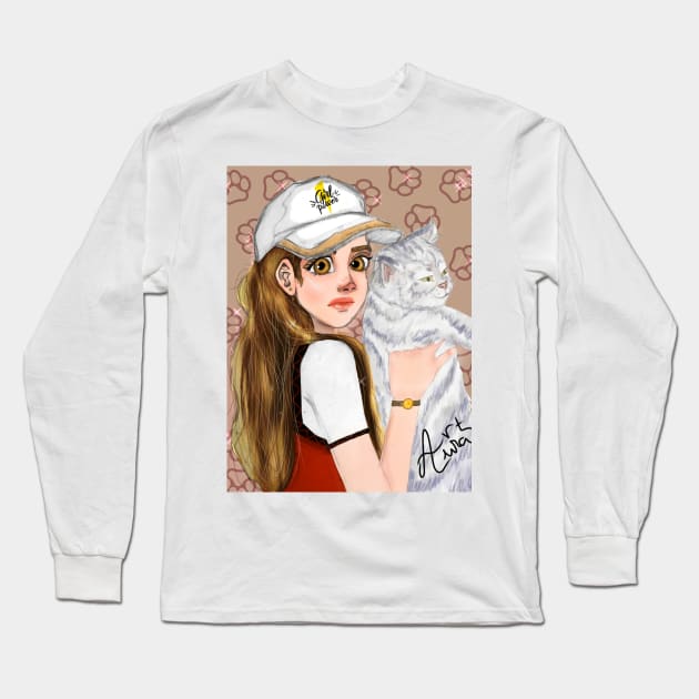 Girl and cat 😻 Long Sleeve T-Shirt by AuraArtDesigner